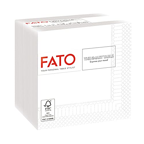 Fato, Einweg-Papierservietten, Ideal für Aperitifs und Cocktails, Packung mit 100 Servietten, Größe 24x24, 4-fach gefaltet, 2-lagig, Weiß, 100% reines Zellulosepapier, FSC-zertifiziert