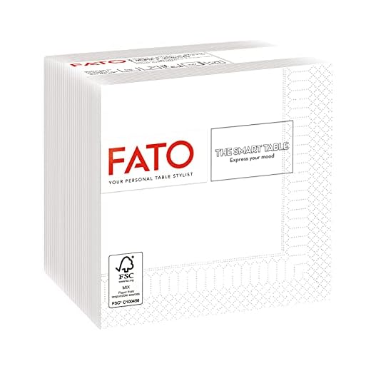 Fato, Tovaglioli di Carta Monouso, Ideali per Aperitivo e Cocktail, Confezione da 100 tovaglioli, Formato 24x24 Piegati in 4, 2 veli, Colore Bianco, Carta 100% Pura Cellulosa, Certificata FSC