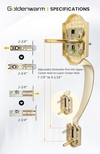 Image of Goldenwarm Double Front Door Lock Set, Gold Double Door Handlewith Dummy, Double Classic Front Door Hardware Set with Reversible Wave Handle Lever, Double Entry Door Lock Set