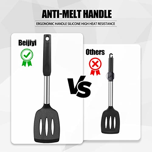 Silicone Cooking Spatulas and Spoons, 4 Pack Heat Resistant Silicone Cooking Utensils Set, Non Stick Large Kitchen Silicone Spatula and Spoons for Cooking, Mixing, Serving, Draining, Black - Image 6