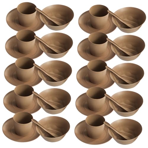 WEKADRIN 10セット 使い捨て稲殻食器 パーティープレート カップ ボウル スプーン 加厚独立包装 キッチン レストラン 屋外イベント対応