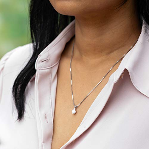 PEORA Solid 14K White Gold Created White Opal with Genuine Diamond Pendant for Women, Heart Shape Solitaire, 6mm - Image 6