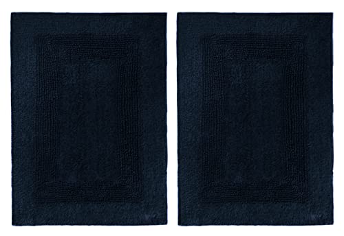 Cotton Craft 2 Piece Reversible Step Out Bath Mat Rug Set 17x24 Navy, 100% Pure Cotton, Super Soft, Plush & Absorbent, Hand Tufted Heavy Weight Construction, Full Reversible, Rug Pad Recommended