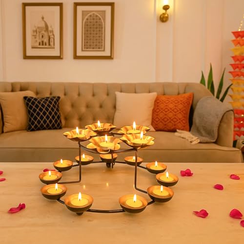 Image of MARKET 99 Metal Tree T-Light Holder Black & Gold | Artistic Decorative Candle Stand for Diwali & Christmas | Modern Tabletop Home Decor Accent for Weddings, Birthdays & Ambient Lighting