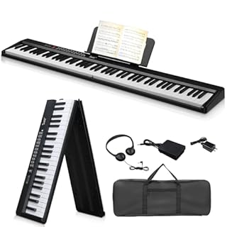 88 Key Folding Piano Keyboard, Semi-Weighted Digital Piano with Bluetooth MIDI, Electric Piano for Beginners, Carrying Case Included
