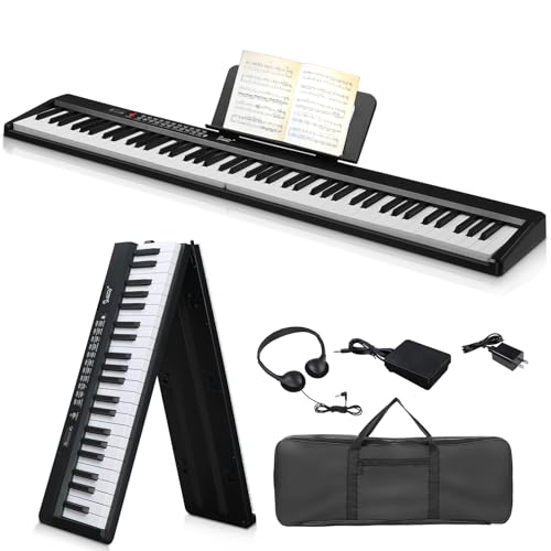 88 Key Folding Piano Keyboard, Semi-Weighted Digital Piano with B...