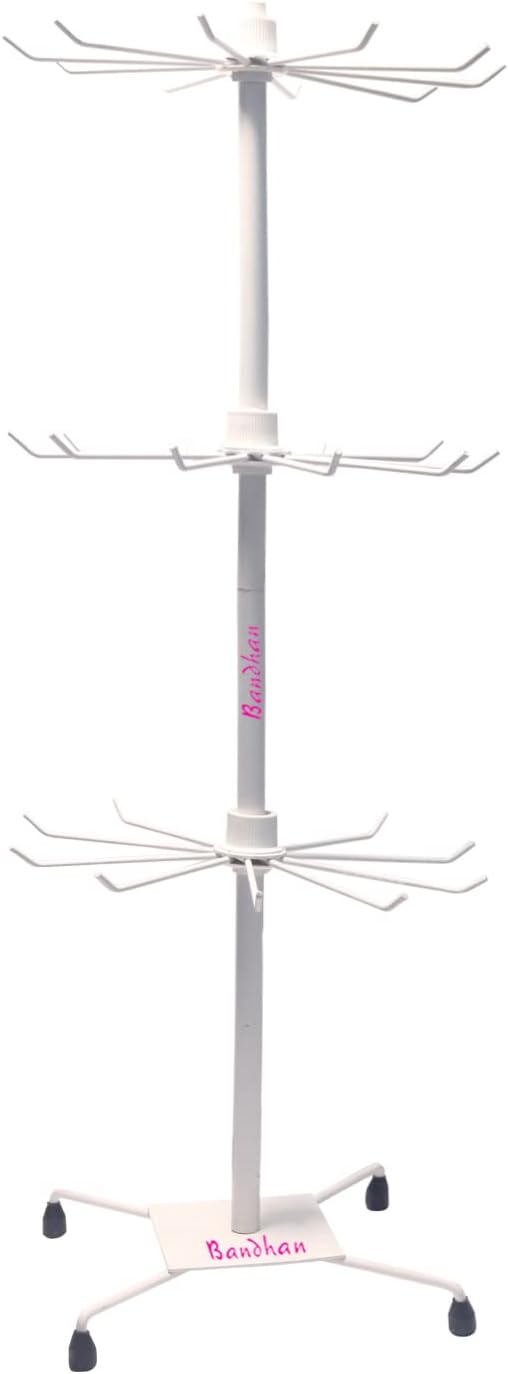 BANDHAN 3 Layer Rotating Jewellery Display Stand, Jewellery Organisers, Chains, Ear-Rings, Bracelet, Keyring, Necklace Display Stand for Shop, Home & in presentation (Metal, Off White)