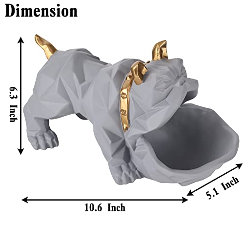 Resin Geometric Bulldog Statue Entryway Cabinet Key Statue Tray Candy Bowls Ornament Geometric Bulldog Craft Suitable For Modern Art Home Decor Dining Table Office Small Object Storage Tray (Grey) #TOP1
