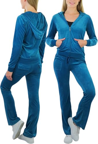 ToBeInStyle Women's Velour Tracksuit Zip-Up Hooded Jacket and Matching Pants