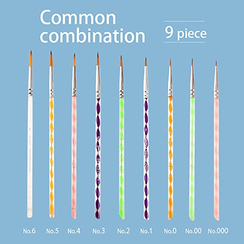 Jowoart Very Fine Tip Art Paint Brush Nylon Hair 9 Piece Watercolor Transparent Color Rod Hook Line Stroke Pen Drawing Supply thumb #1