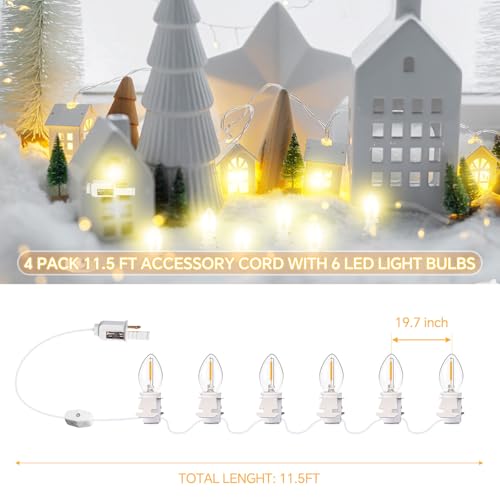 Enhon 4 Pack Accessory Cord C7 LED Christmas Village String Lights with 6 Bulbs 11.5 FT White Cord On/Off Switch for Christmas Village Crafts Halloween Ceramic Decor