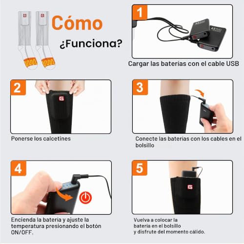 Miniatura 5 de Calcetines Calefactables Svpro Para Hombres Mujeres 4000mah Calcetines Eléctricos Recargables Con Batería 3 Ajustes De Calor Para Deportes De Invierno Esquí, Caza, Senderismo, Equitación