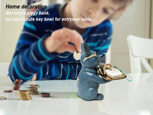 Nhsldp Candy Dish For Office Desk, Bulldog Sculpture, Key Bowl For Entryway Table, Butler Statue With Metal Trays, Jewelry Earring Tray, Multipurpose Sculpture Home Decor,Coin Piggy Bank (Blue) #TOP4