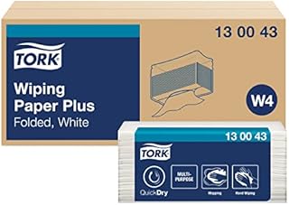 Tork 130043 Wiping Paper Plus / 2 Ply Absorbent Multipurpose Paper Sheets Suitable for Tork W4 Top Pak System / White / 38.5cm x 10.8cm / 200 Sheets