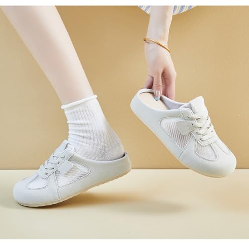 Backless Mule Sneakers for Women Wide Tennis & Racquet Sport Shoes Slip On House Slippers Breathable Mesh Lightweight Leather No-slip Platform Cute Casual Lace-up Comfort Walking Slides Indoor Outdoor4
