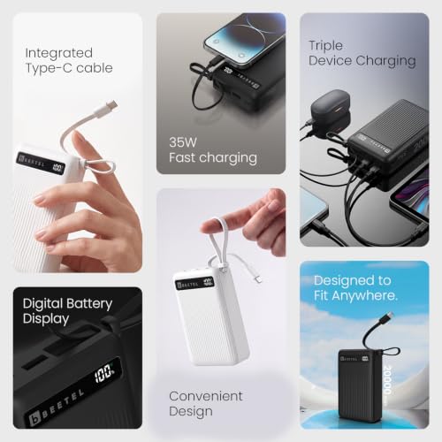 Image of Beetel Power Bank Volte PB35N Nano 20000mAh 35W with Built-in Type C Cable