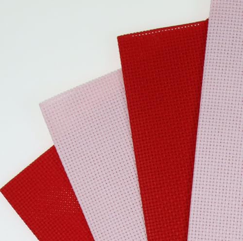 Image of KCS 4 pc of 12 inch x 18 inch(30cmx45cm) 14CT Counted Cotton Aida Cloth Cross Stitch Fabric (Pink+Red)