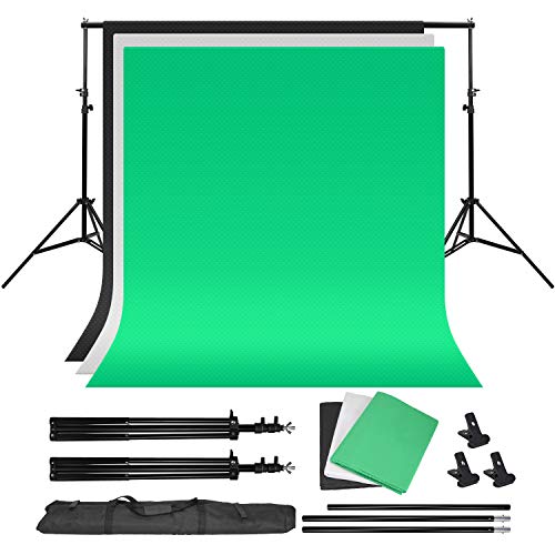 Kit de support de toile de fond pour studio photo - Système de support de fond 2 x 2 m + 3 toiles de fond + 3 pinces + sac de transport portable pour photographie de produits et prise de vue vidéo Cover
