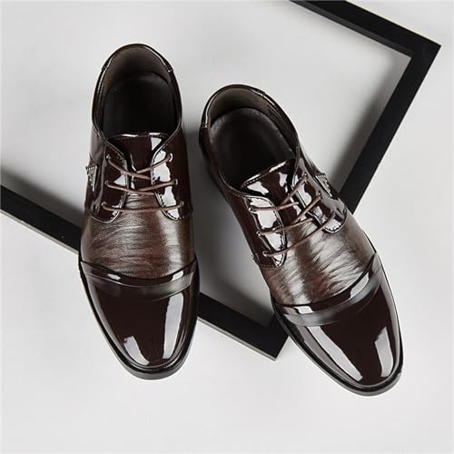 Image of Mens Lace Up Dress Shoes Modern Formal Business Casual Office Suit Tuxedo Patent Leather Oxford Shoes