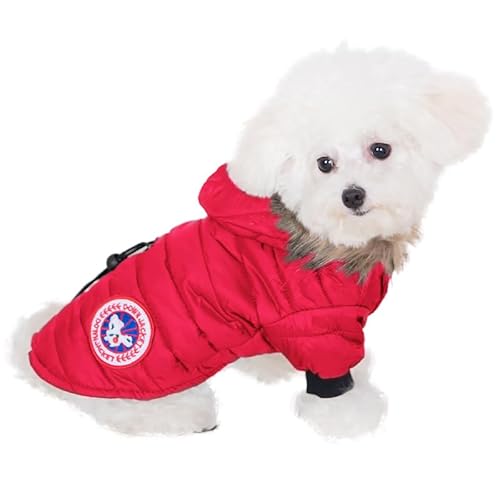 可愛い ペット服 犬服 コート ジャケット 犬の冬のコート ダウン フード付き 厚い 洋服 ドッグウェア パーカー 裏起毛 小中型犬 防寒 暖かい 冬服 着脱簡単 お散歩お出かけ 綿服アウター(レッド-M)