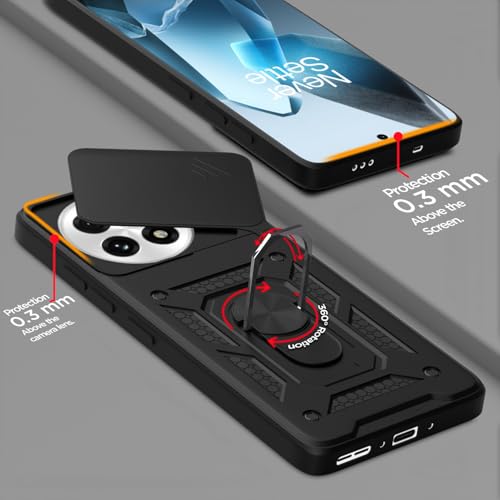 Image of Pikkme Back Cover for OnePlus 13 5G | 360 Protection Case | Sliding Camera Shield Cover & Ring Holder Stand D10 Tough Armor Bumper Case (Black)