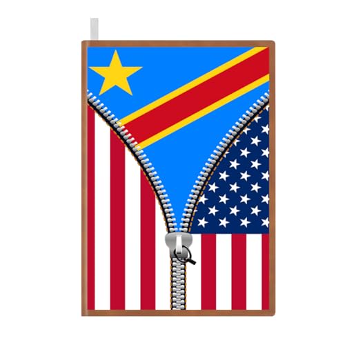 Democratic Republic of the Congo America Flag Printed Zipper Leather Journal for Men Women 100 Pages A5 Ruled Notebook Lined Notepad for Writing Note Taking Travel Diary for Teachers Students