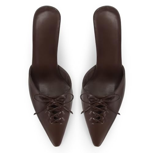 Image of Dsevht Black Kitten Heels for Women Pointed Closed Toe Dressy Bow Heel Vintage Heeled Mules Sexy Pointy Studded Slip on Stiletto Pump Shoes