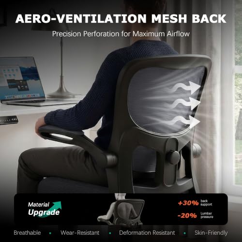 Image of AreShark Office Chair Ergonomic Desk Chairs with Adjustable Lumbar Support& Headrest Hanger, High Back Breathable Mesh Chair with Wheels, Rolling Swivel Comfy Task Computer Chair for Home Work Gaming