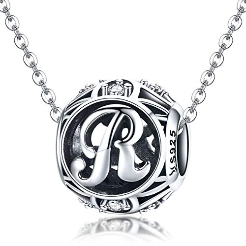Perle de l'alphabet en CZ transparent lettre R argent sterling 925 cadeau idéal