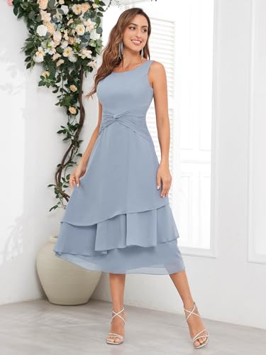 SOLODISH 2 Pieces Tea Length Mother of The Bride Dresses for Wedding Chiffon Formal Dresses for Women4