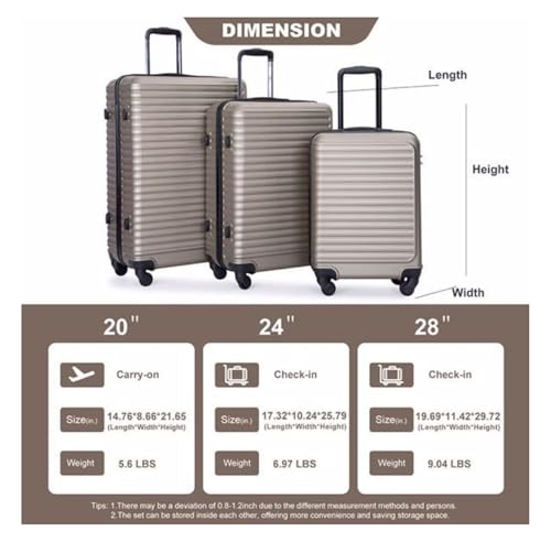 3 Piece Luggage Sets Lightweight Suitcase Spinner Wheels TSA Lock - 20/24/28 Inch2