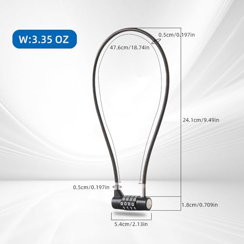 Image of Combination Lock Cable Lock with 4 Digits Cabinet Lock with 9 inch Durable Cable Ideal for lockers, Gym, gate, Fence, Toolbox, case, hasp Storage and Outdoor(47.6) (9 inch)