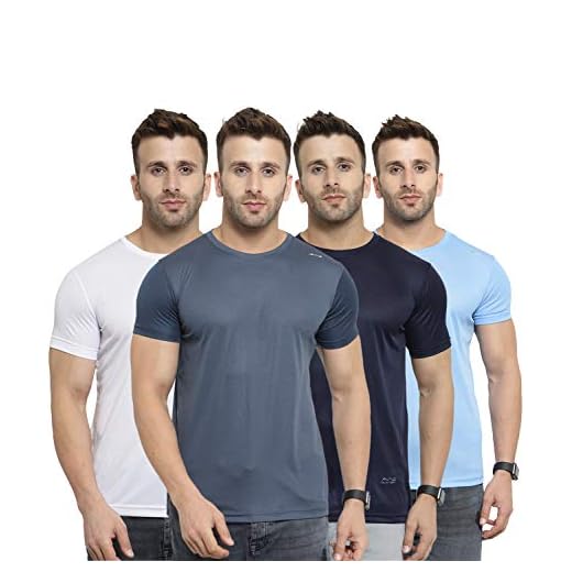 AWG - All Weather Gear Men Yoga T-Shirt (Navy Blue/Dark Grey/White/Sky Blue Medium)