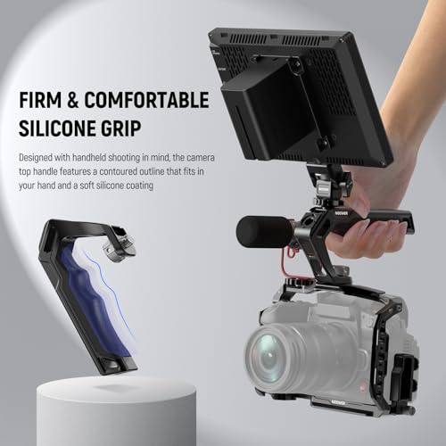 Image of NEEWER CA007+MA006 Top Handle & Monitor Mount Set, Black, Compatible with 5 inch & 7 inch Field Monitor, Camera Cage & Gimbal, 3 /8 inch ARRI Locating + Cold Shoe, 22lb Load Capacity