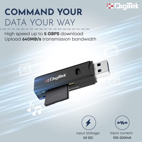 Image of DIGITEK (DCR 006) USB 3.0 High Speed 2 in 1 Multi Card Reader with LED Indicator, Read Micro SD /SD /SDHC /SDXC Memory Card, Upto 5 GBPS Download, Type C Connector, Windows /XP or MAC OS 8,6,9 or Higher
