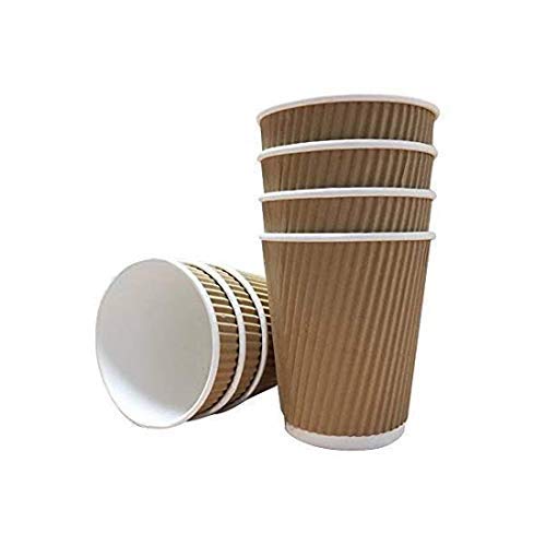 We Can Source It Ltd - 12oz Disposable Kraft Ripple Paper Cups - Insulated Brown Paper Cups with 3 Ply Construction - 100% Biodegradable Compostable Recyclable - for Tea, Coffee, Hot Drinks - 100Pc