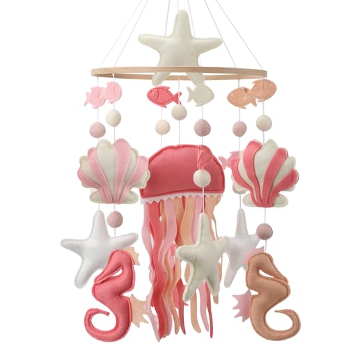 Image of Baby Crib Mobile - Safari (Elephant, Lion, Zebra, Giraffe) - Sea Creature (Octopus, Seahorse, Turtle) - Bear - Nursery Decoration Mobile and Baby Shower for Boys & Girls (Sea Creature Wonder)