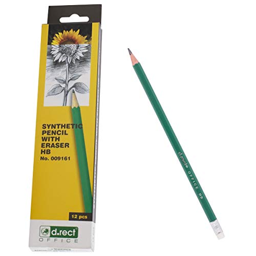 D.RECT HB Lot de 12 crayons à papier synthétiques avec gomme, 12 crayons pré-taillés