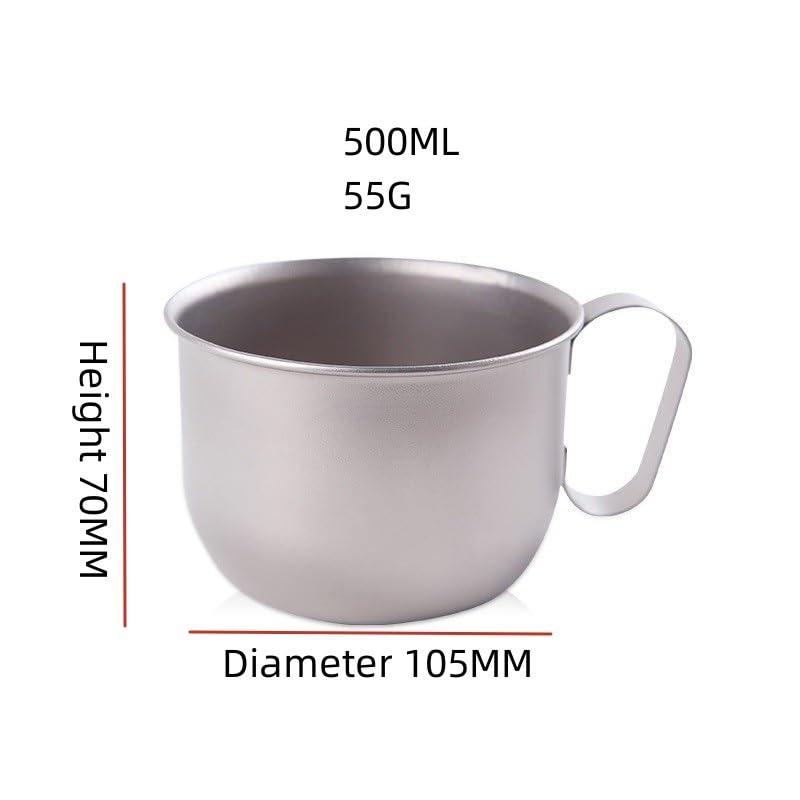 Echeson 1PC Pure Titanium Coffee Cup 500ML, Mug Water Cup with Lid, Widened Fixed Handle, Suitable for Outdoor Camping Or Cycling