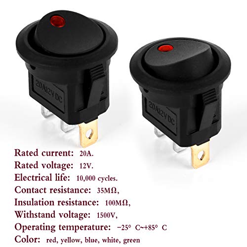 20PCS Auto Switch Jubaopen 12V Led Car Switch with LED Light 20ADC On-Off DC Rocker Switch Round Automotive Led Light… - Image 5