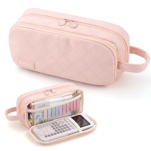 EASTHILL Large Capacity Pencil Case Cute Pencil Pouch with Handle Stationery Pen Bag for Teen Girls-Pink