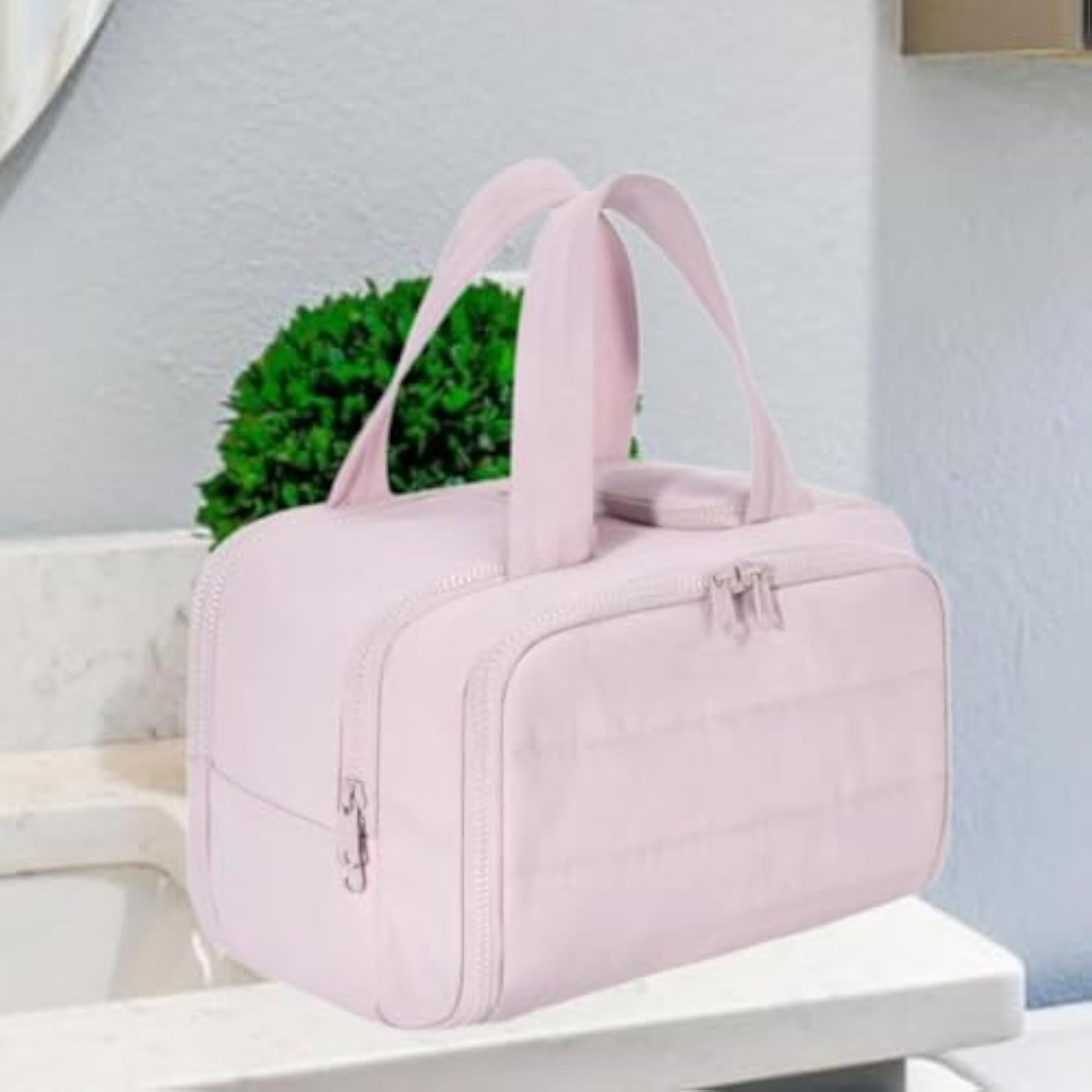 Open Toiletry Bag Makeup Organizer for Outdoor Trips, Pink