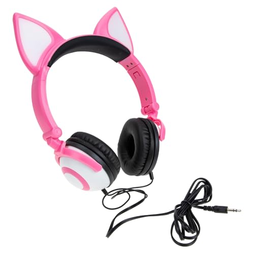 Auriculares infantiles USHOBE de PVC con orejas de gato rosa iluminadas y diseño ergonómico