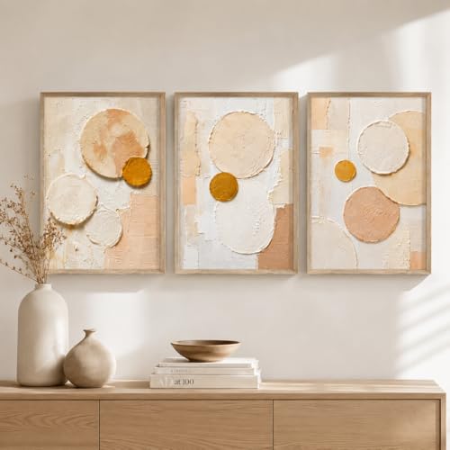 Image of Livin'luxe Set of 3 Pastel Geometric Abstract Wall Photo with Frame for Living Room Bedroom Hall Office Decor, Premium Wooden Synthetic Frame Artwork Gift