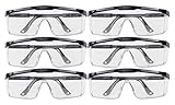 HMH 6 x Schutzbrille für Brillenträger mit verstellbaren Bügeln Arbeitsschutzbrille schwarz Schutzbrillen für Labor in Universalgröße Sicherheitsbrille zertifiziert