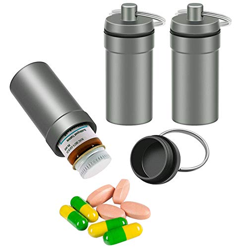 3 Packs Waterproof Aluminum Pill Fob Container, EFFIET Keychain Nitro Bottle Holder Earplug