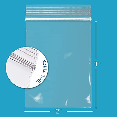 GPI- Clear Plastic Reclosable Zip Poly Bags, Case of 100, 2 Mil Thick, 2 Inch x 3 Inch, For Travel, Storage, Shipping2