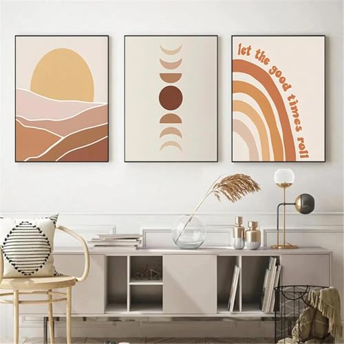 Affiche Boho Sun Moon en Toile Beige pour Décoration Salon et Chambre