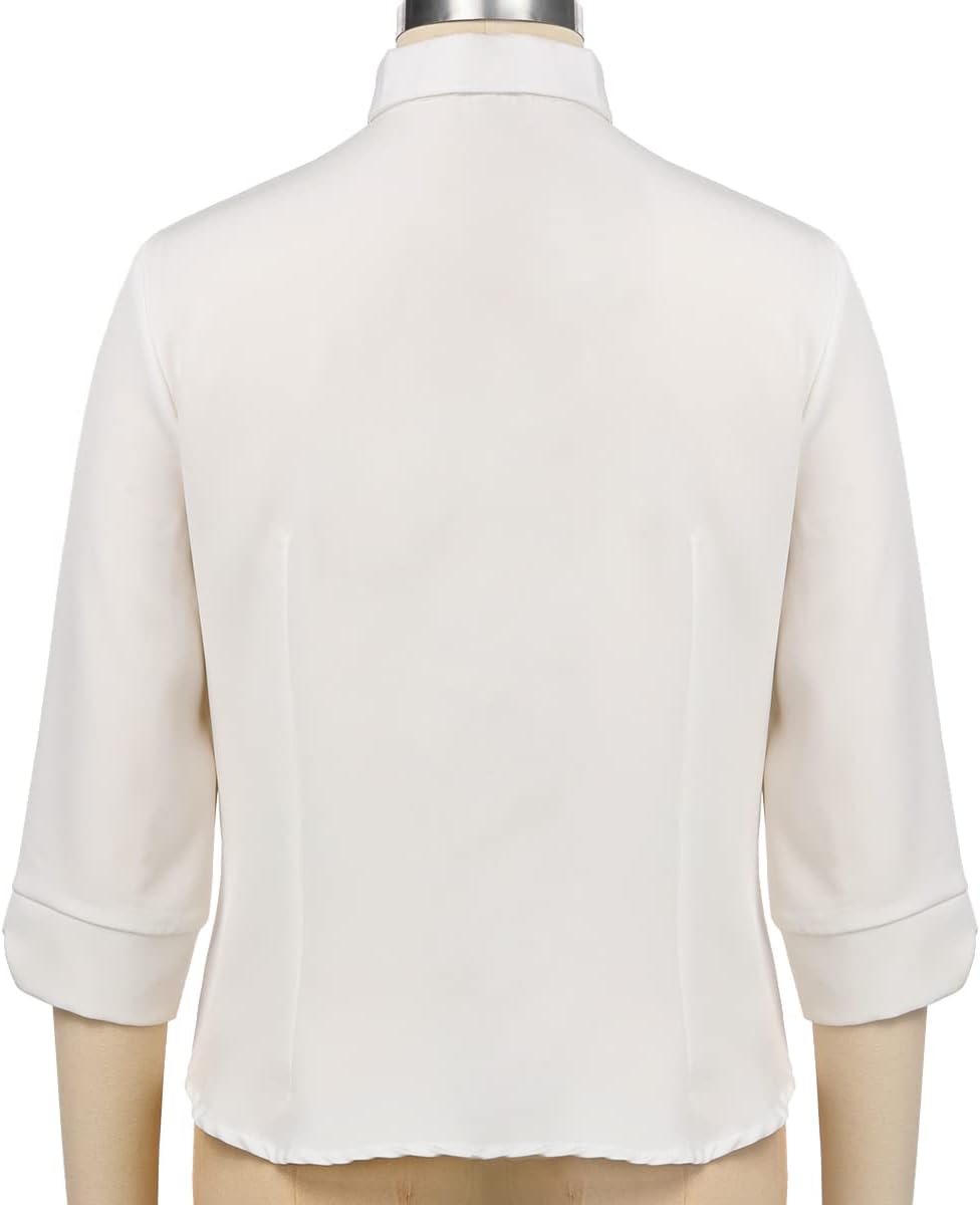 Womens Clergy Shirt Tab Collar 3/4 Sleeve Round Tailed Button Down Blouse - Image 7