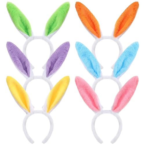 WILLBOND 6 Pcs Easter Bunny Ears Simulation Plush Rabbit Ear Soft Bunny Headband for Cosplay Party Halloween (Macaron Color)